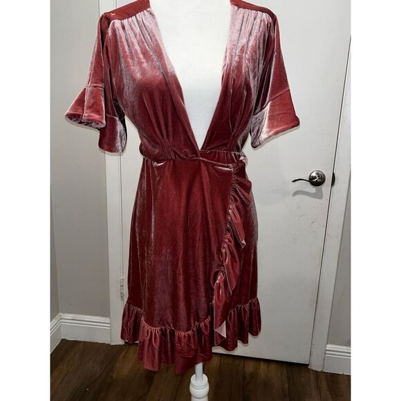 MISA Los Angeles Women's Desma Velvet Wrap Cocktail Mini Dress Pink Size Medium - Picture 5 of 11